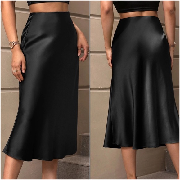 Luxe Zipper Satin Midi Slip Skirt - Picture 3 of 6